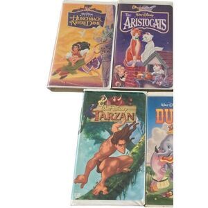 Lot of 3 Disney Tarzan Aristrocats Hunchback VHS Tape Vintage Movie 90s 80s Cart